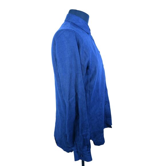 Crown Linen Designs 100% Linen Navy Men's Dress Button Up Shirt Long Sleeve Sz M - Picture 5 of 10